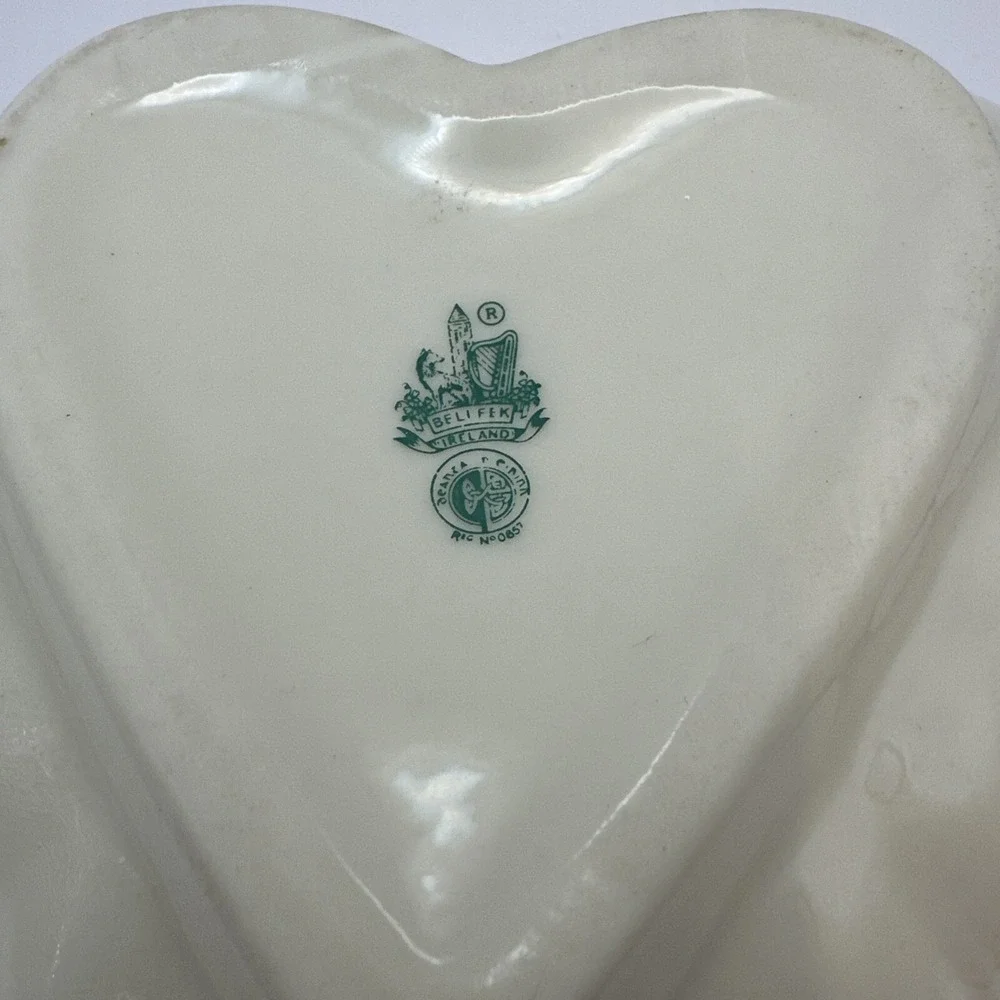 Irish Belleek Sweet Heart Shaped Candy Dish, Lustre Yellow 6.5